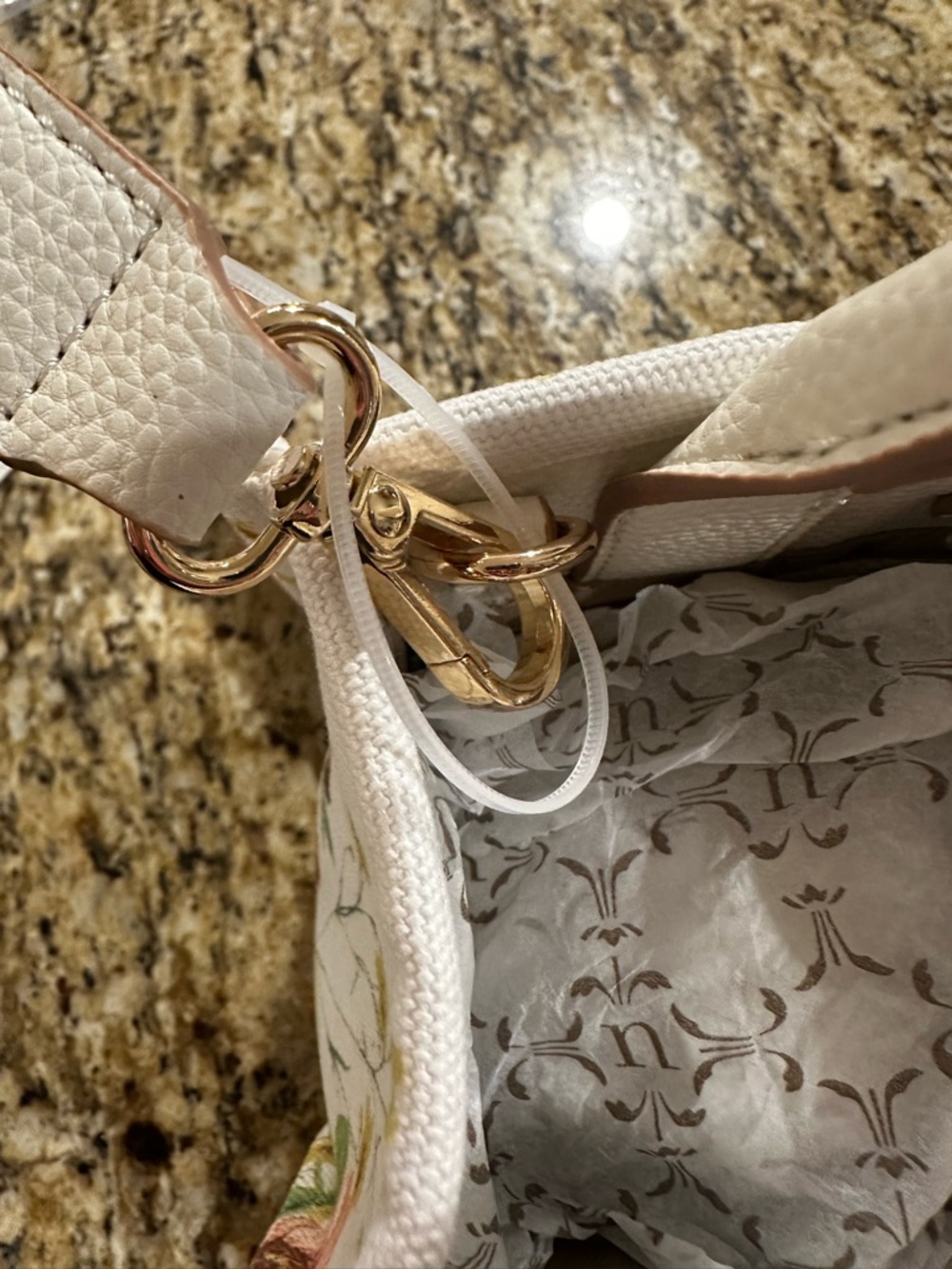 Nanette Lepore White Floral Satchel with Pink and Green Stripe - Picture 12 of 15